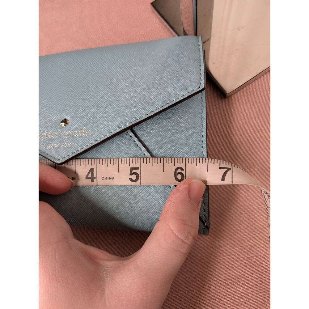 KATE SPADE MONDAY Leather Saffiano Envelope Small Clutch Wallet purse Light Blue - Picture 6 of 9